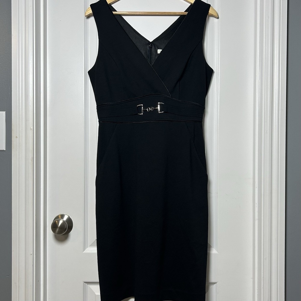 White House Black Market Black Ponte Sheath Dress Office‎ Siren Old Money Style